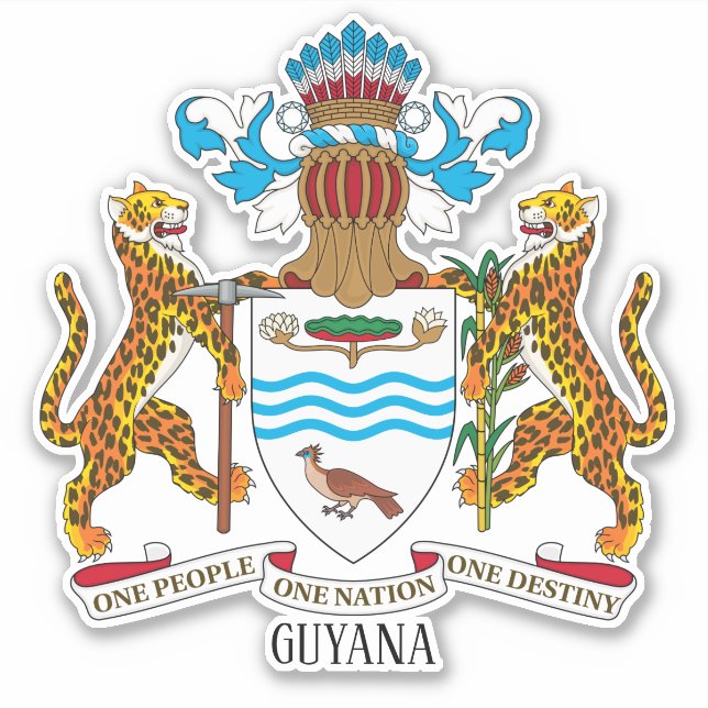 Pegatina Patriótico Del Escudo Nacional De Armas De Guyana (Anverso)