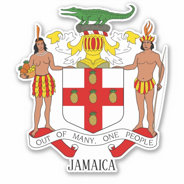 Pegatina Patriótico Del Escudo Nacional De Armas De Jamaica (Anverso)