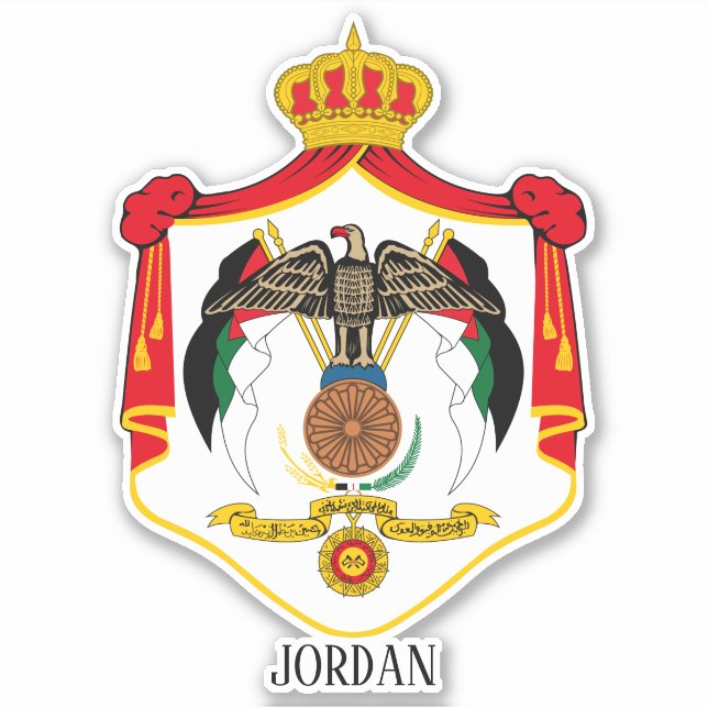 Pegatina Patriótico Del Escudo Nacional De Armas De Jordani (Anverso)