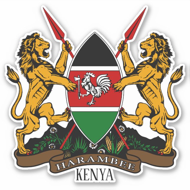 Pegatina Patriótico Del Escudo Nacional De Armas De Kenya (Anverso)