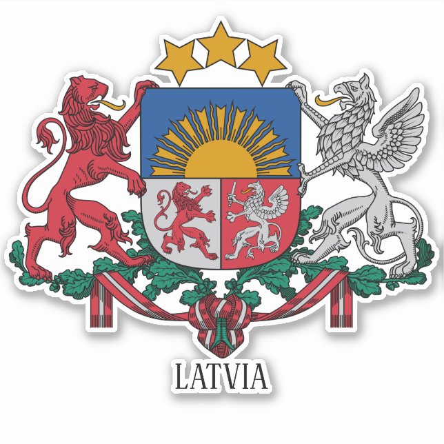 Pegatina Patriótico Del Escudo Nacional De Armas De Letonia (Anverso)