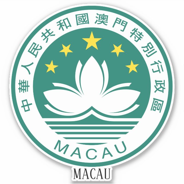 Pegatina Patriótico Del Escudo Nacional De Armas De Macao (Anverso)