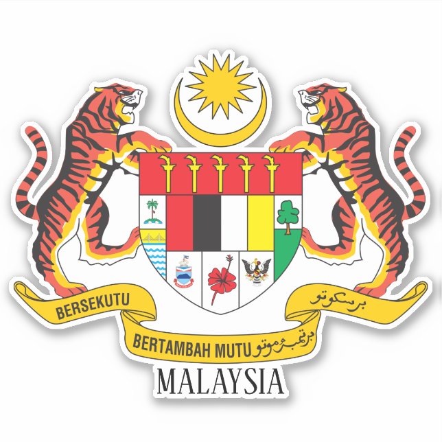 Pegatina Patriótico Del Escudo Nacional De Armas De Malasia (Anverso)