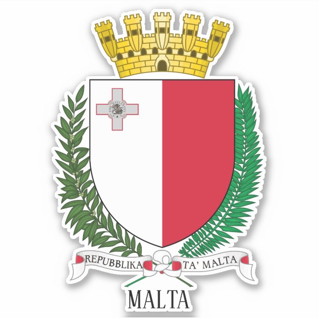 Pegatina Patriótico Del Escudo Nacional De Armas De Malta (Anverso)