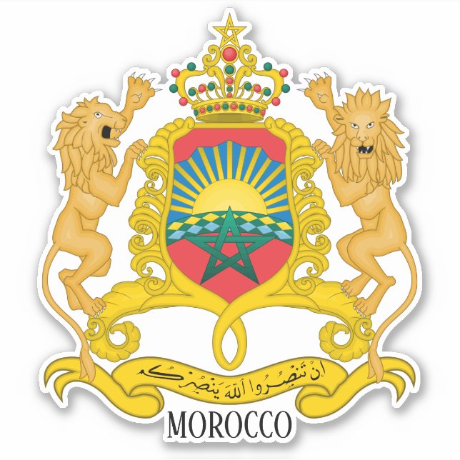 Pegatina Patriótico Del Escudo Nacional De Armas De Marruec (Anverso)