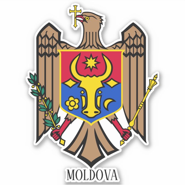 Pegatina Patriótico Del Escudo Nacional De Armas De Moldova (Anverso)