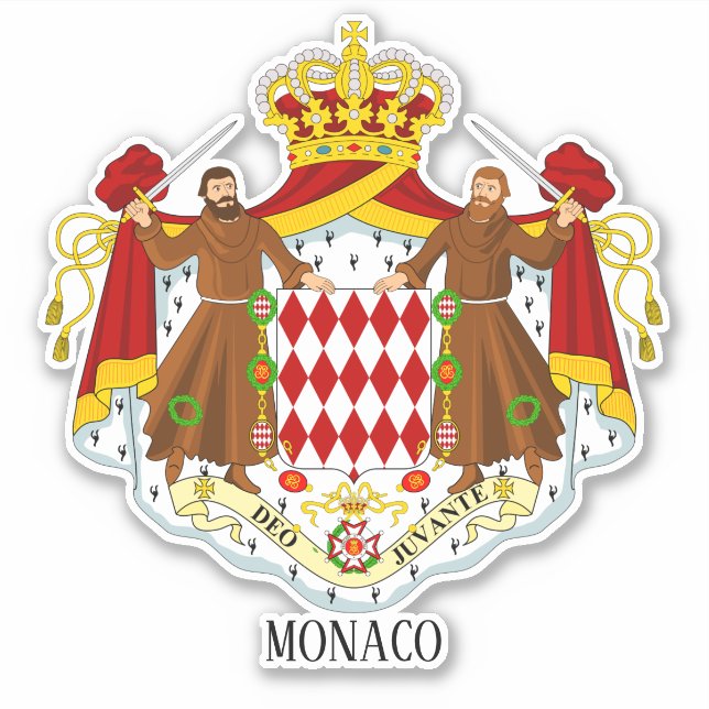 Pegatina Patriótico Del Escudo Nacional De Armas De Mónaco (Anverso)