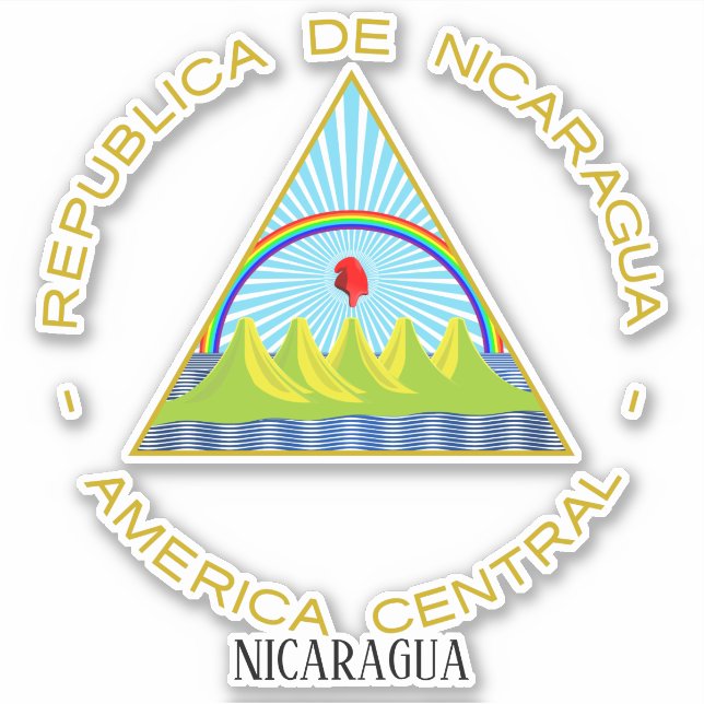 Pegatina Patriótico Del Escudo Nacional De Armas De Nicarag (Anverso)