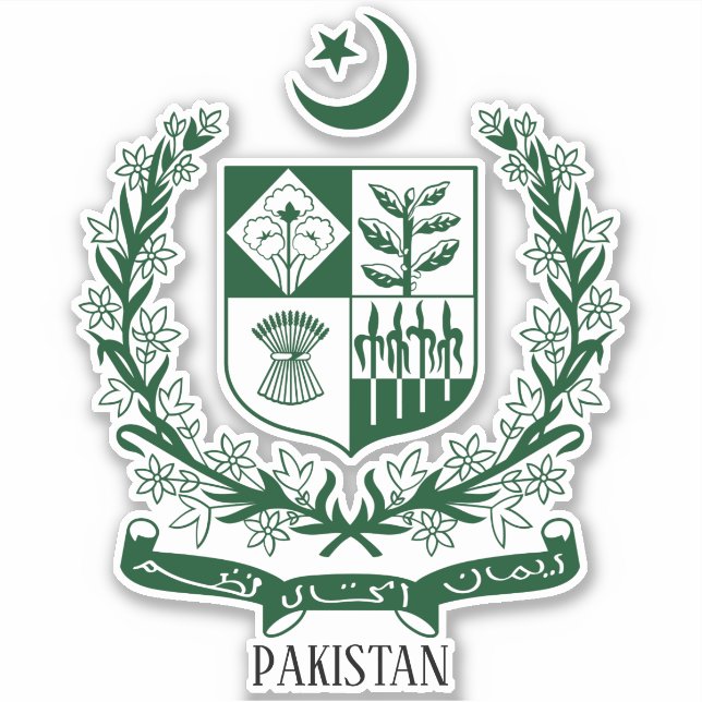 Pegatina Patriótico Del Escudo Nacional De Armas De Pakistá (Anverso)