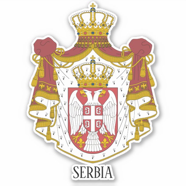 Pegatina Patriótico Del Escudo Nacional De Armas De Serbia (Anverso)