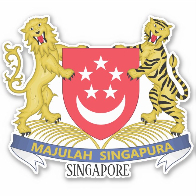 Pegatina Patriótico Del Escudo Nacional De Armas De Singapu (Anverso)