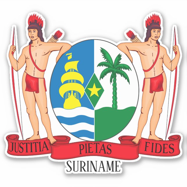 Pegatina Patriótico Del Escudo Nacional De Armas De Surinam (Anverso)