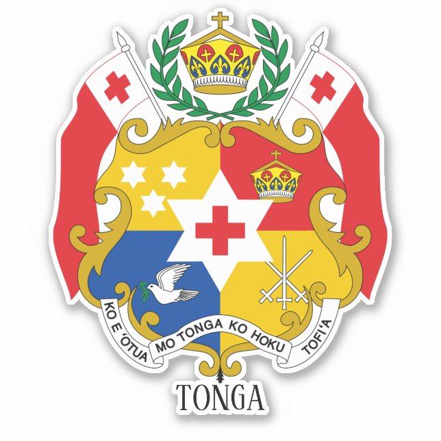 Pegatina Patriótico Del Escudo Nacional De Armas De Tonga (Anverso)