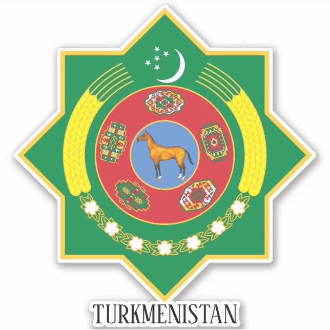 Pegatina Patriótico Del Escudo Nacional De Armas De Turkmen (Anverso)