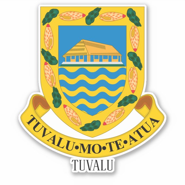 Pegatina Patriótico Del Escudo Nacional De Armas De Tuvalu (Anverso)