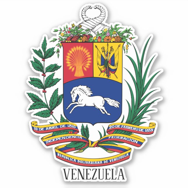 Pegatina Patriótico Del Escudo Nacional De Armas De Venezue (Anverso)