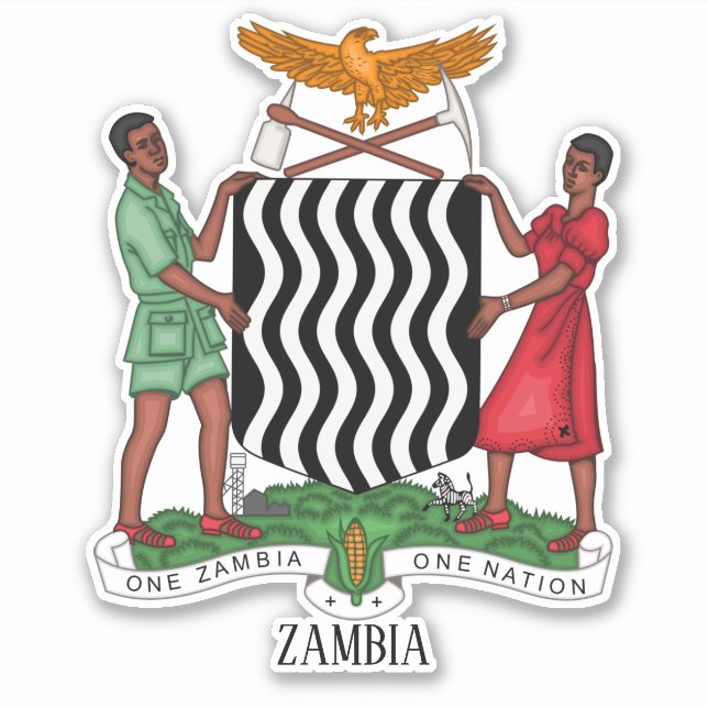Pegatina Patriótico Del Escudo Nacional De Armas De Zambia (Anverso)