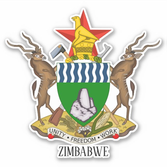 Pegatina Patriótico Del Escudo Nacional De Armas De Zimbabu (Anverso)