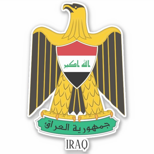 Pegatina Patriótico Del Escudo Nacional De Armas Del Iraq (Anverso)