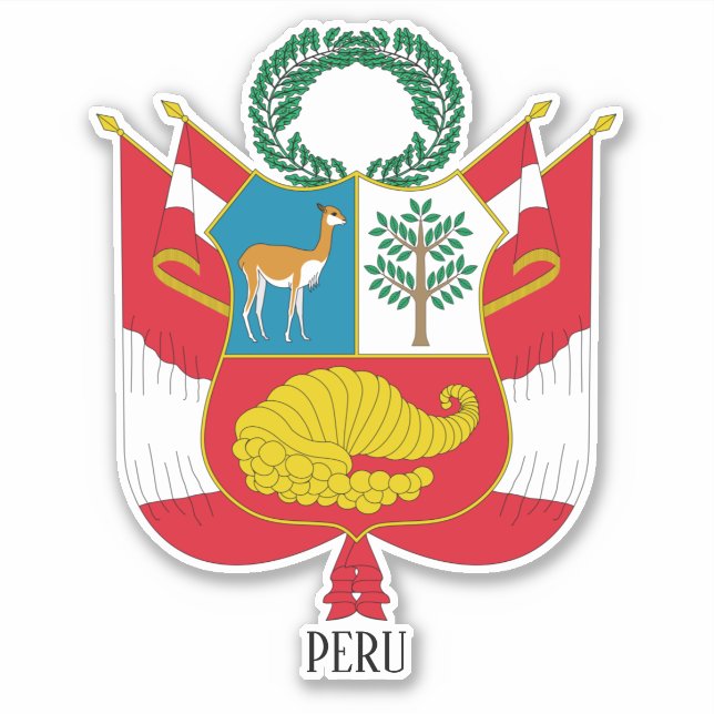 Pegatina Patriótico Del Escudo Nacional De Armas Del Perú (Anverso)