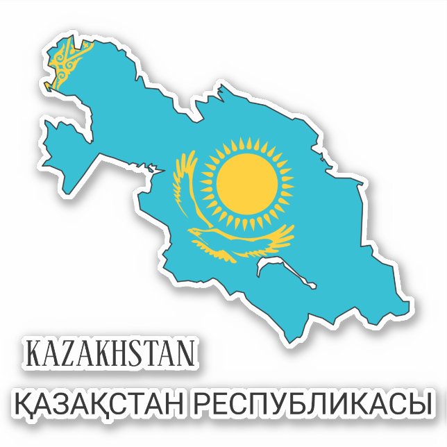 Pegatina Patriótico del mapa de la bandera de Kazajistán (Anverso)