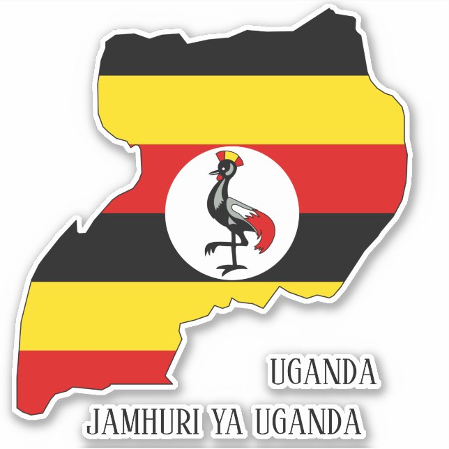 Pegatina Patriótico del mapa de la bandera de Uganda (Anverso)