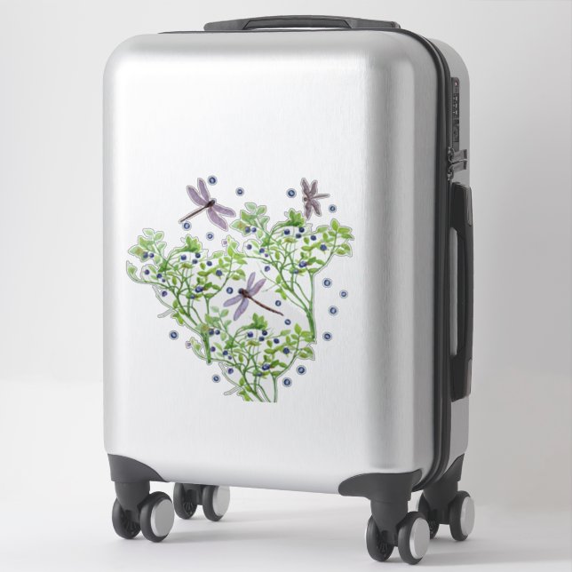 Pegatina Patrón de arándano con libélulas (Maleta)