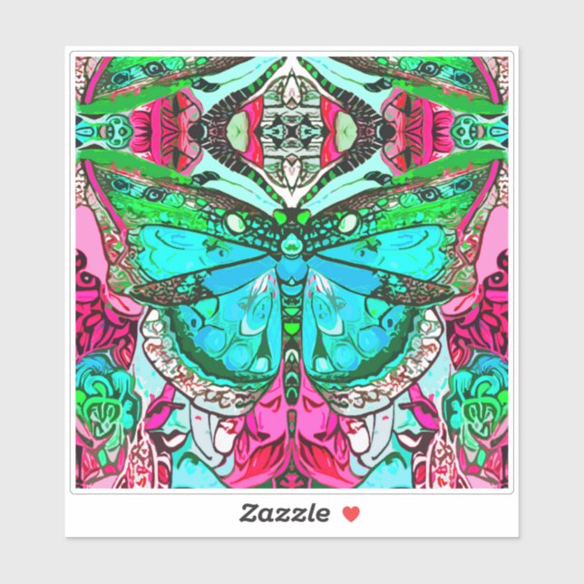 Pegatina Patrón de batik de mariposa y medallón en turquesa (Hoja)