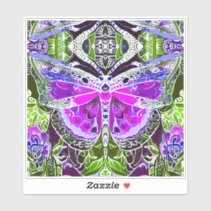 Pegatina Patrón de batik de mariposa y medallón en violeta