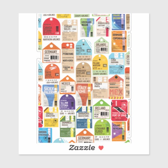 Pegatina Patrón de billetes de viaje de época. (Hoja)