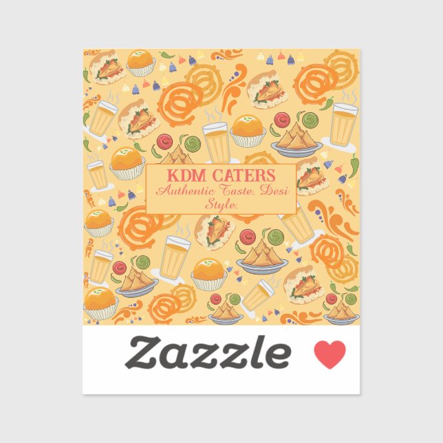 Pegatina Patrón de comida callejera indio colorido Chai fes (Hoja)