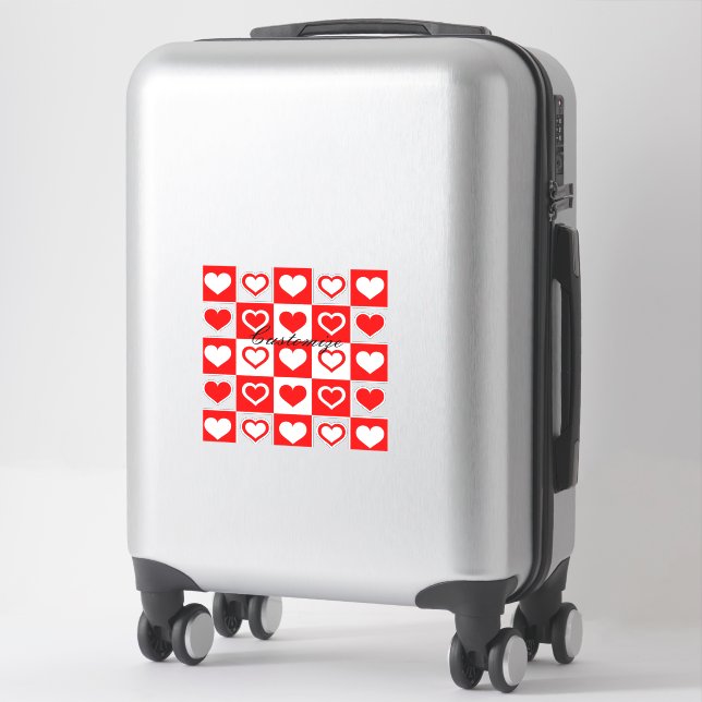 Pegatina Patrón de Cuadros Corazones Rojos Thunder_Cove (Maleta)