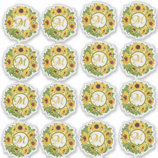 Pegatina Patrón de girasoles monogramados Decorativo (Anverso)