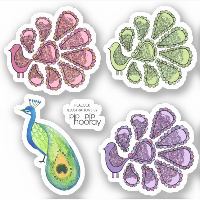 Pegatina Patrón de pavo real Ilustraciones de arte Dibujos  (Anverso)