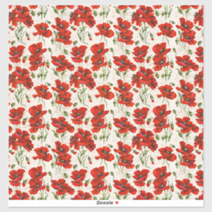 Pegatina Patrón Floral de Amapola Roja Vintage Arte Botánic