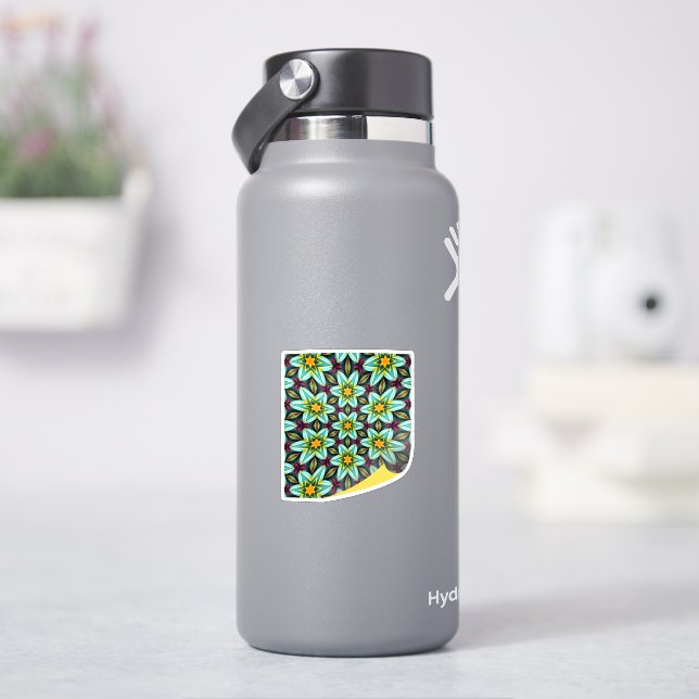 Pegatina Patrón floral de estrellas verdes (hidrofrasco)