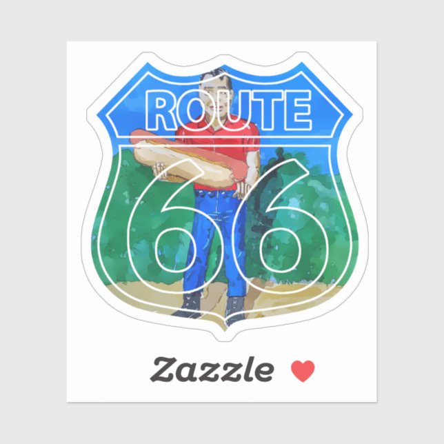 Pegatina Paul Bunyon Perro caliente en la ruta 66 (Hoja)