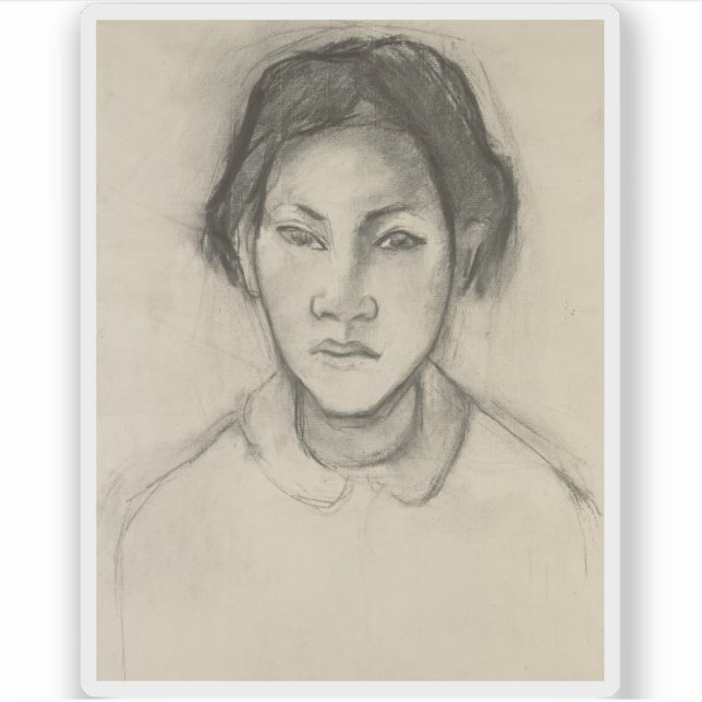 Pegatina Paul Gauguin - Jefe de una mujer tahitiana (Anverso)