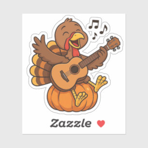 Pegatina Pavo de Acción de Gracias lindo con guitarra