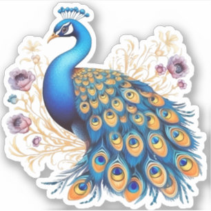 Pegatina Pavo Real Con Flores Moradas