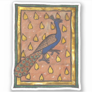 Pegatina Pavo real del bestiario medieval c. 1270