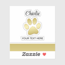 Pegatina Paw dorada de perro brillante sobre fondo negro