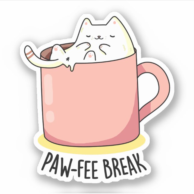 Pegatina Pawfee Break Funny Cat Coffee Pun (Anverso)