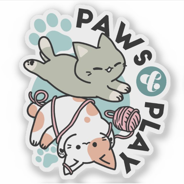 Pegatina Paws and Play – Adorable Cat Illustration (Anverso)