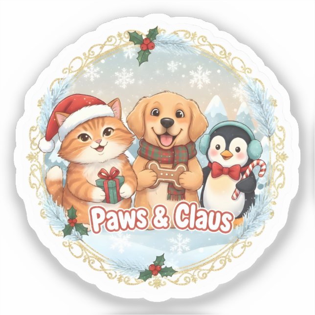 Pegatina Paws & Claus (Anverso)