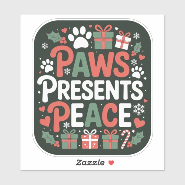 Pegatina Paws Presents Peace - Insignia Navideña para Perro (Hoja)