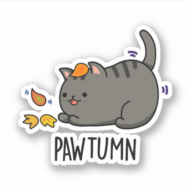 Pegatina Pawtumn lindo Autumn Kitty Cat Pun (Anverso)