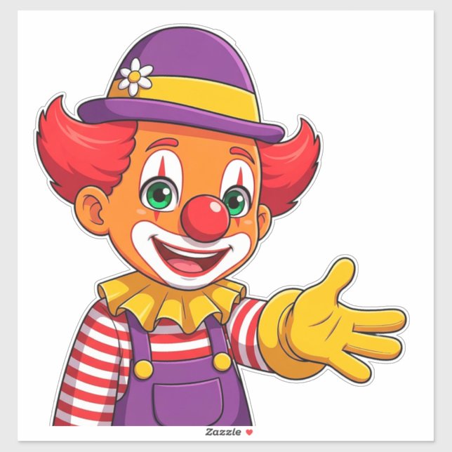 Pegatina Payaso Alegre Con Sombrero Púrpura (Hoja)
