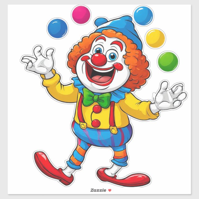 Pegatina Payaso Juguetón Saltando Con Bolas Brillantes (Hoja)