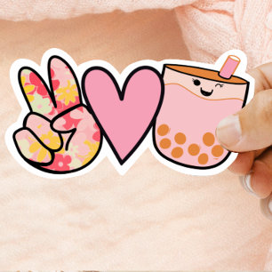 Pegatina Paz Amor Boba Bubble Tea Cute y Fundido